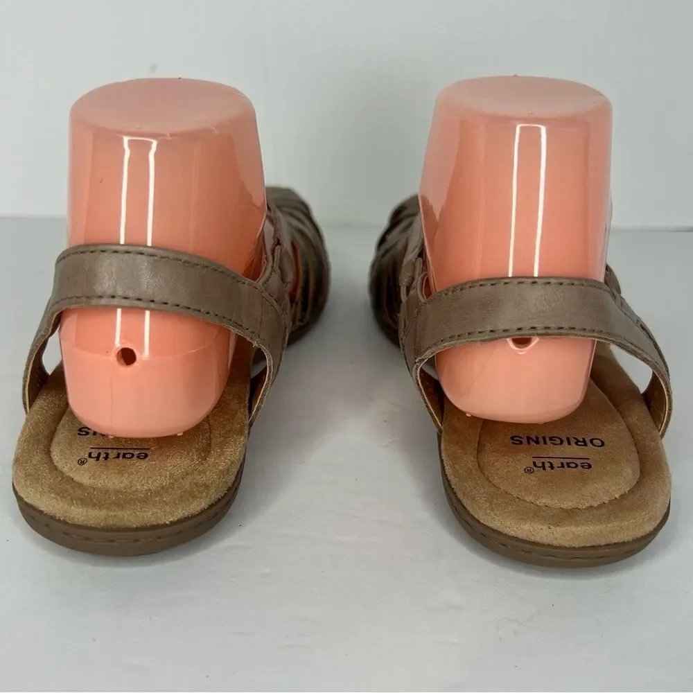 NWOT! Earth Origins Berri Woven Casual Round Slip-On Tan Leather Sandals Sz 9N